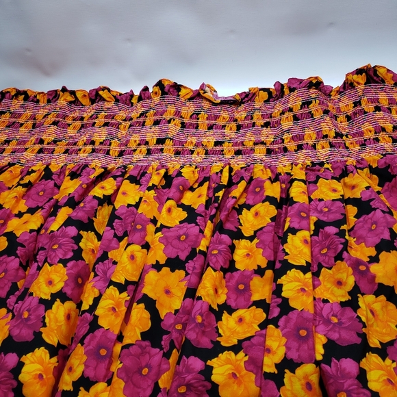 Floral Fabric Smocked Section Dress Skirt Top DIY Orange Pink Black - Picture 5 of 10